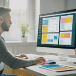 Professionals reviewing their business practices on laptop screens.